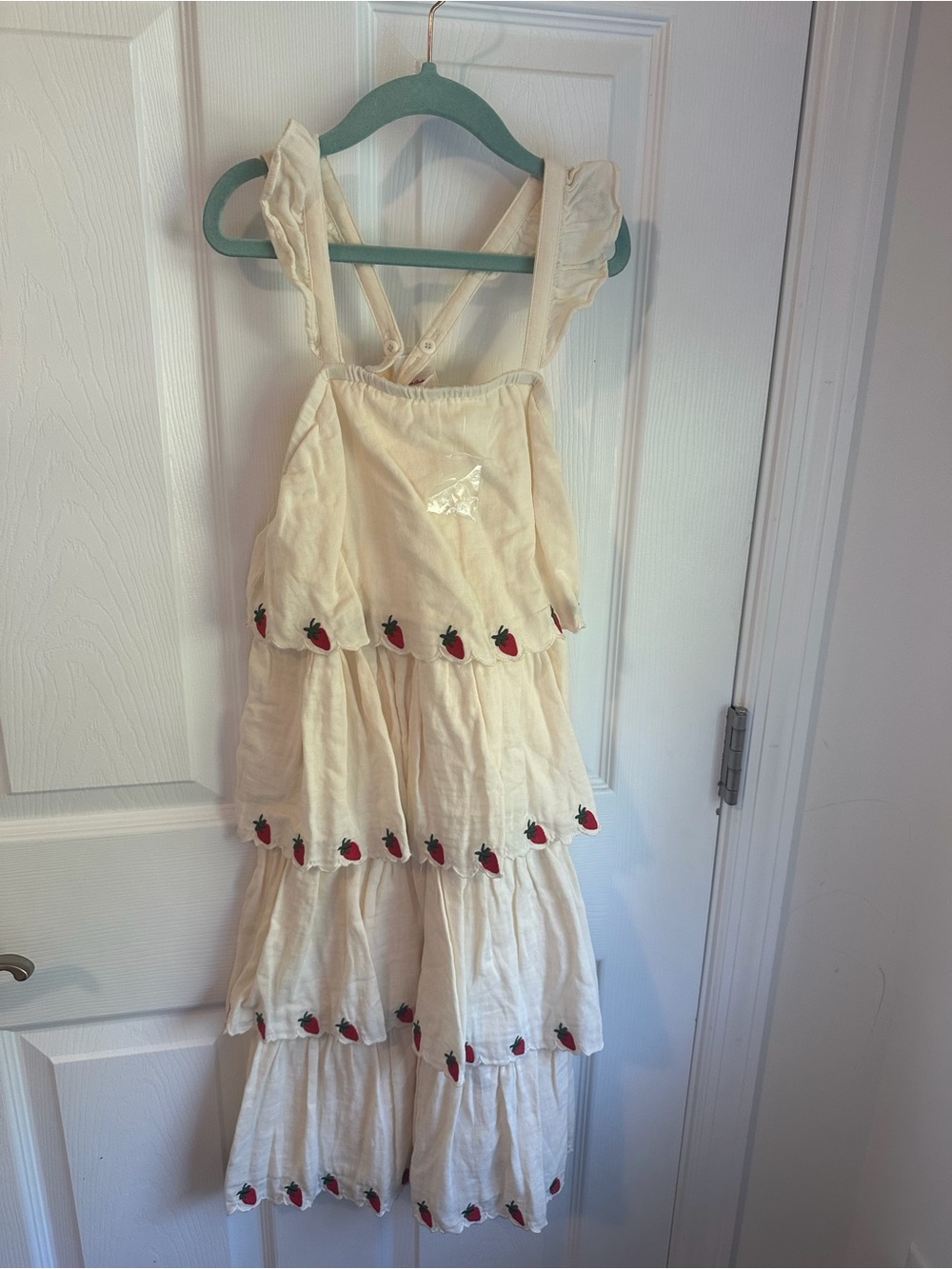 Hanna Andersson Cream Tiered Sundress with Red Strawberry Trim